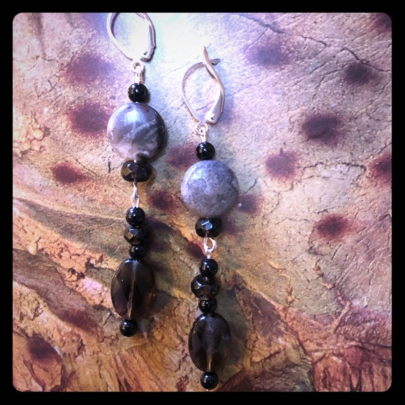 Smoky Quartz & Onyx Earrings